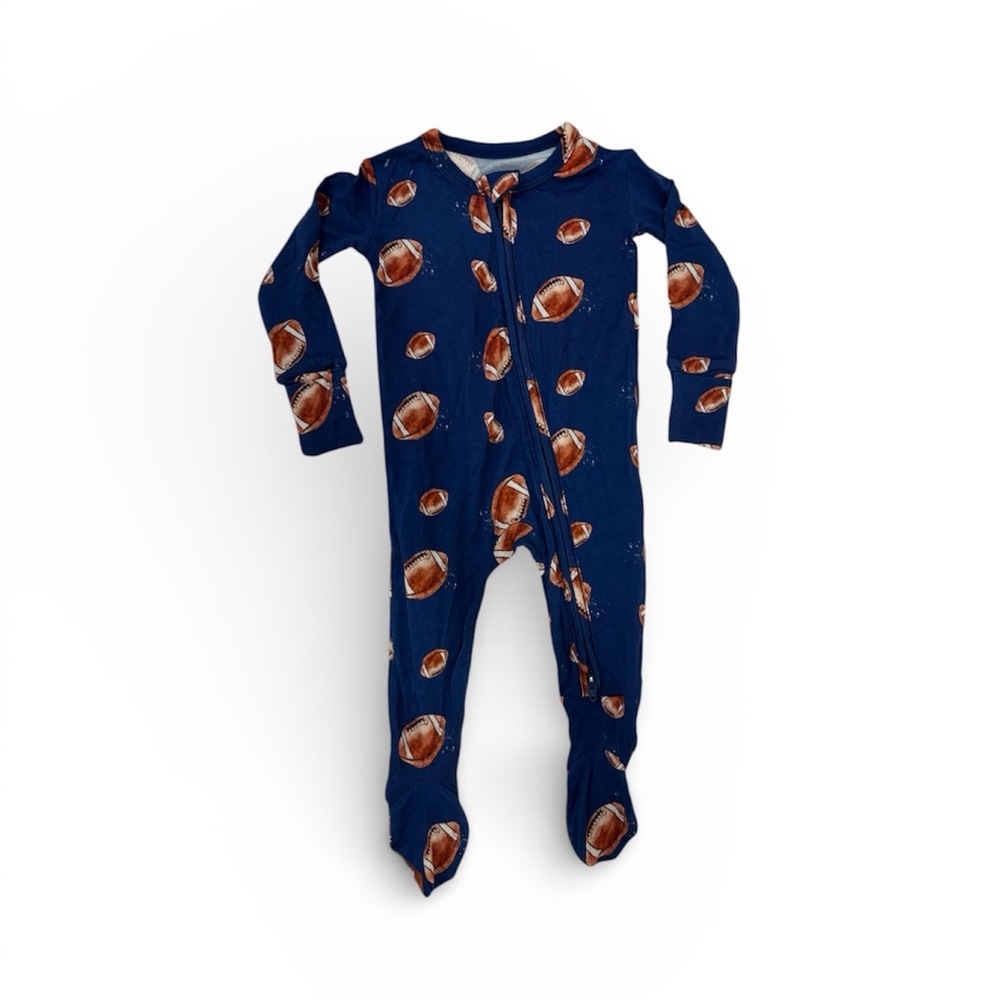Bamboo Blue Football Print Infant Footie / 0-3 months